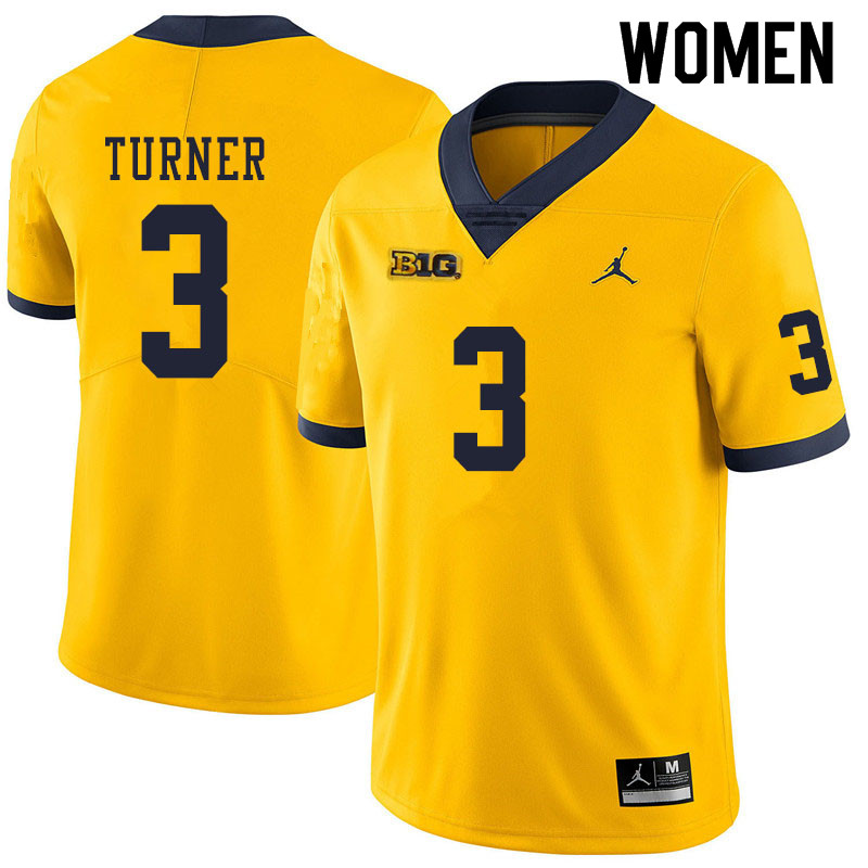 Women #3 Christian Turner Michigan Wolverines College Football Jerseys Sale-Yellow